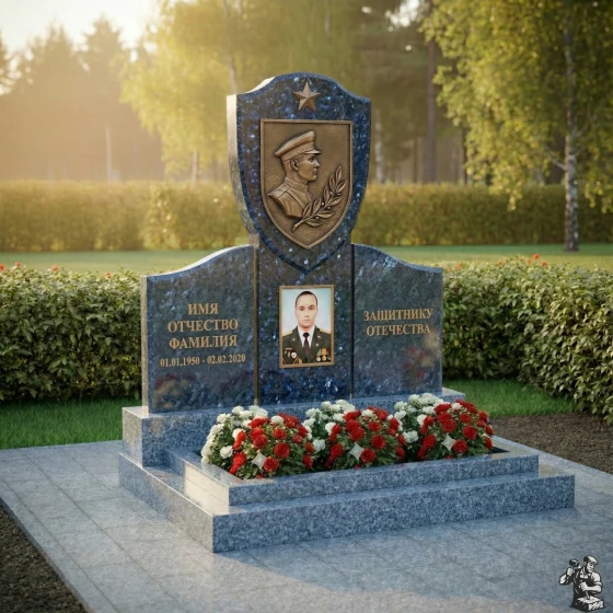 Элитный гранитный вертикальный светский памятник в Перми, гранит Блю Перл