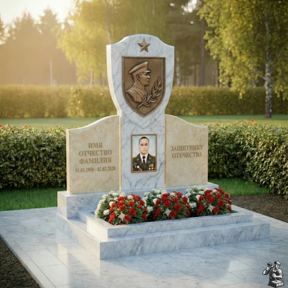 Элитный гранитный вертикальный светский памятник в Перми, мрамор Тассос
