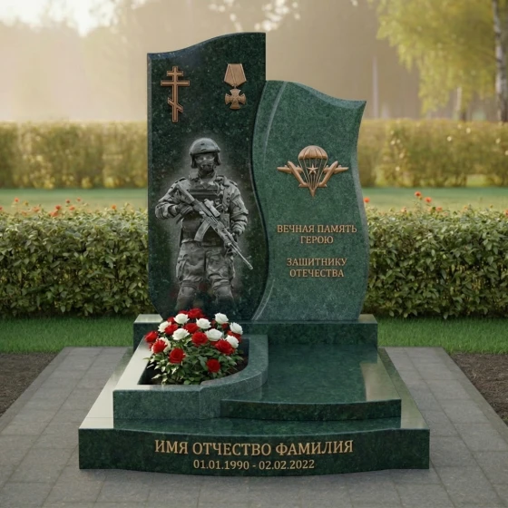 Гранитный православный памятник с крестом в Перми, гранит Балтик грин