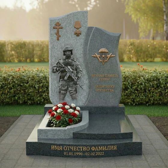 Гранитный православный памятник с крестом в Перми, гранит Мансуровский