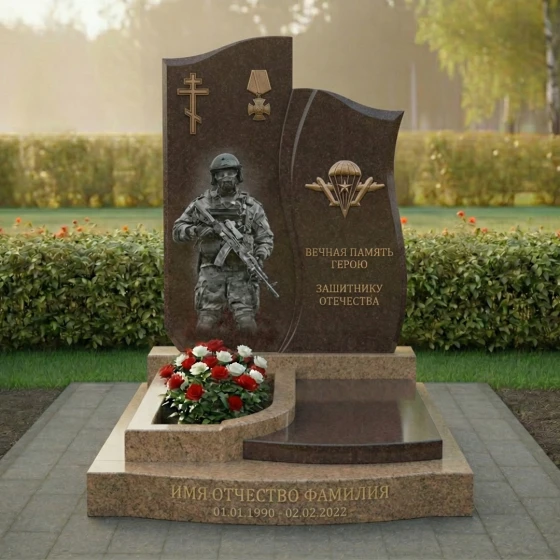 Гранитный православный памятник с крестом в Перми, гранит Дымовский