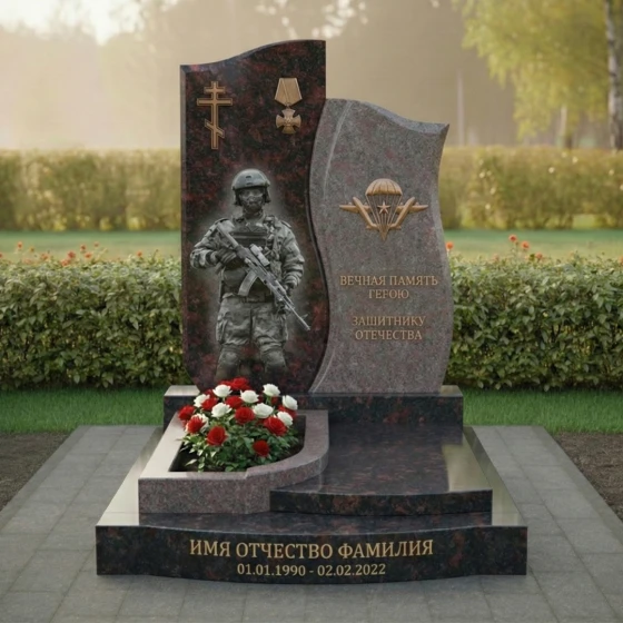 Гранитный православный памятник с крестом в Перми, гранит амфиболит