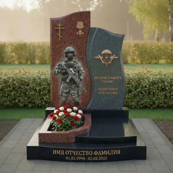 Гранитный православный памятник с крестом в Перми, гранит Лезниковский
