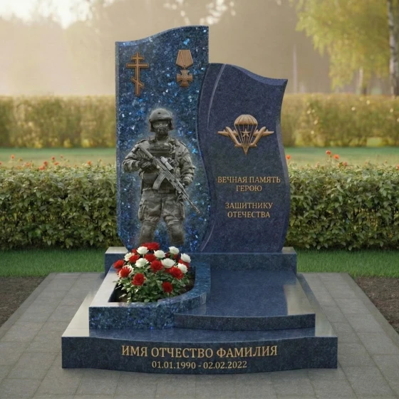 Гранитный православный памятник с крестом в Перми, гранит Блю Перл