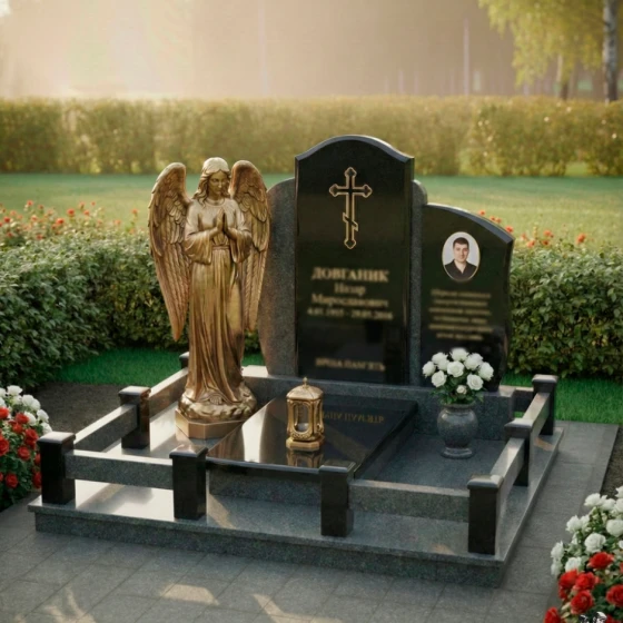 Комбинированный памятник с крестом в Перми, гранит Габбро-диабаз