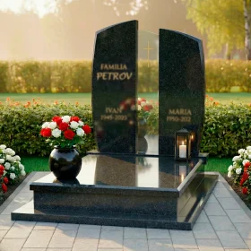 Элитный гранитный со стеклом католический памятник ПН237
