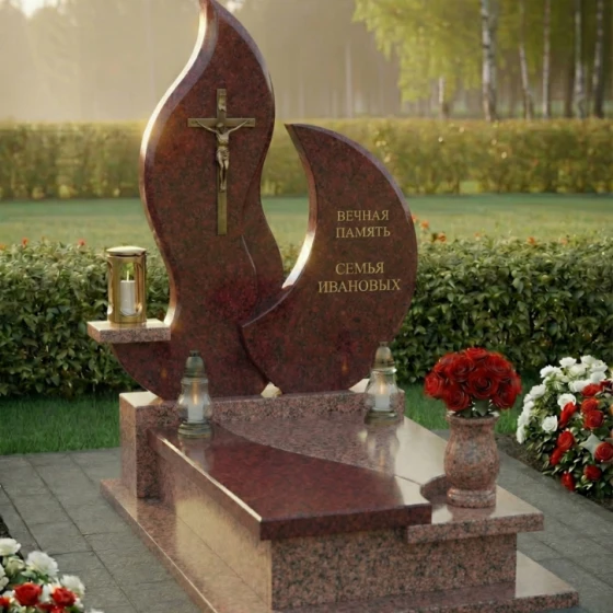 Православный гранитный памятник с крестом и комплексом в Воронеже, гранит Лезниковский