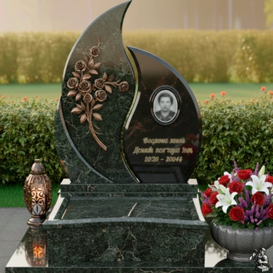 Элитный комбинированный памятник в Перми, гранит Балтик грин