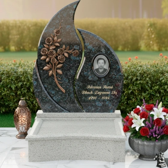 Элитный комбинированный памятник в Перми, гранит Блю Перл