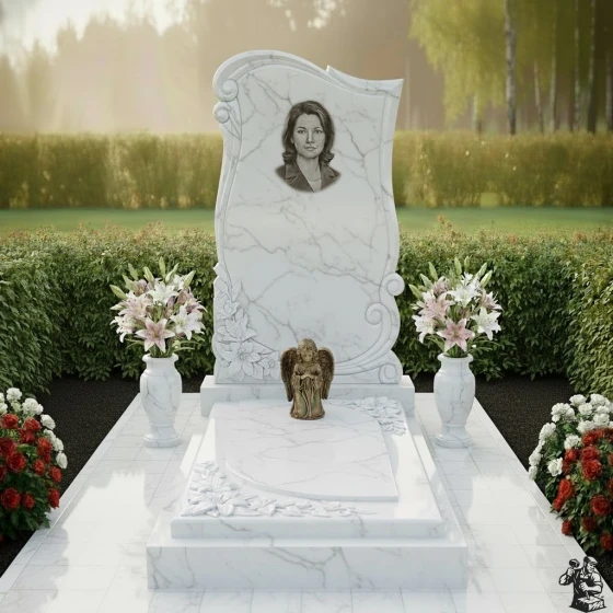 Светский Гранитный вертикальный памятник в Ижевске, мрамор Тассос