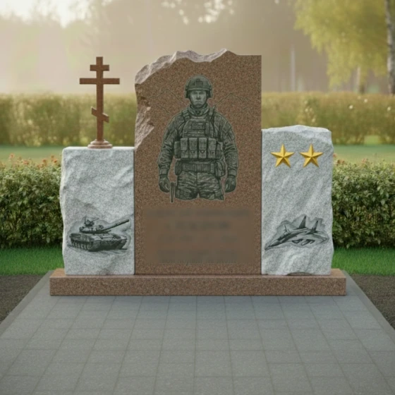 Православный памятник из гранита и металла с комплексом в Саратове, гранит Дымовский