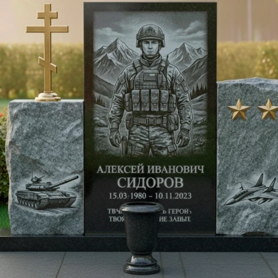 Православный памятник из гранита и металла с комплексом в Саратове, гранит амфиболит