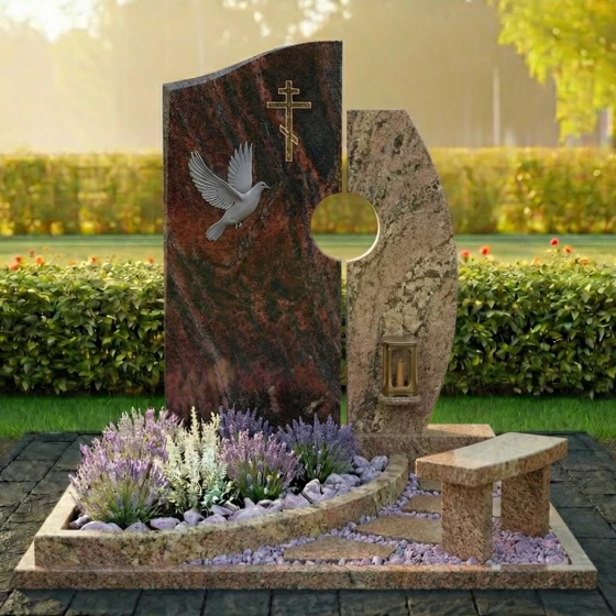Элитный Гранитный памятник с крестом в Казани, гранит Лезниковский