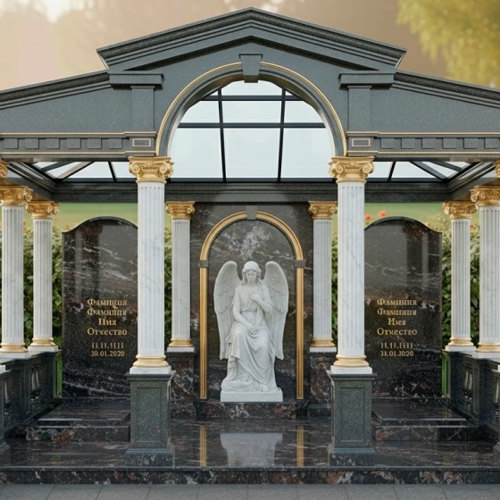 Элитный комбинированный памятник светский в Казани, гранит амфиболит