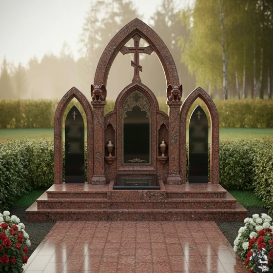 Элитный вертикальный гранитный памятник в Воронеже, гранит Лезниковский