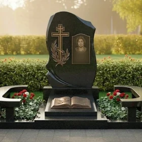 Гранитный памятник с крестом для мемориала - ПН378