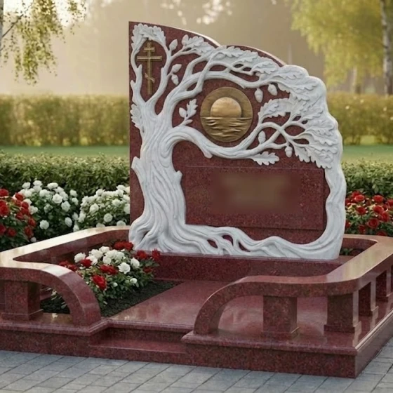 Элитный Комбинированный памятник с крестом в Набережных Челнах, гранит Лезниковский