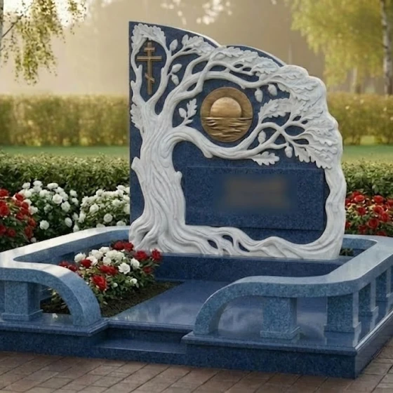 Элитный Комбинированный памятник с крестом в Набережных Челнах, гранит Блю Перл