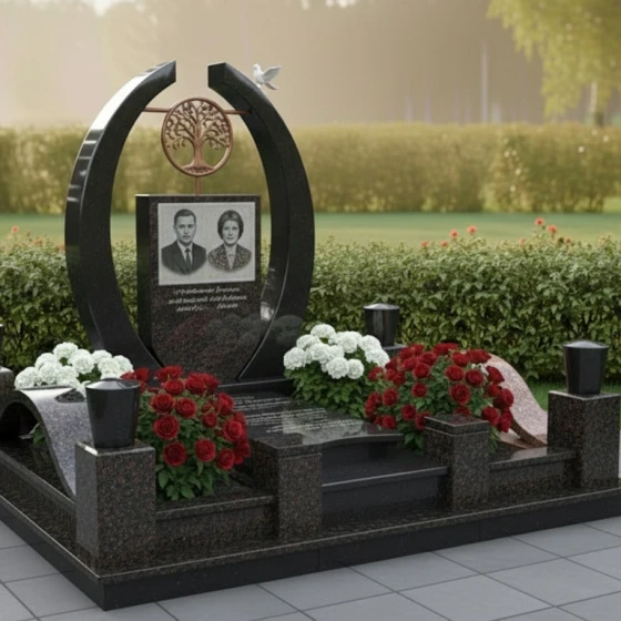 Элитный вертикальный Гранитный памятник в Казани, гранит амфиболит