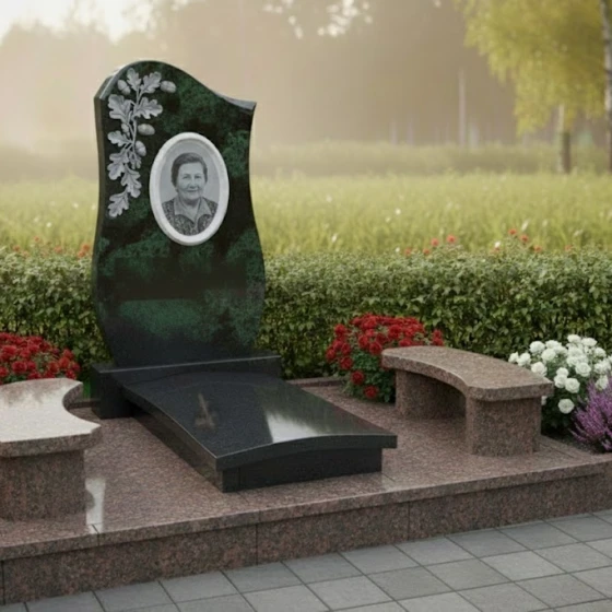 Элитный Гранитный памятник с крестом в Перми, гранит Балтик грин