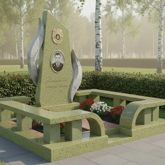 Комбинированный памятник для одного в Ставрополе, гранит Балтик грин