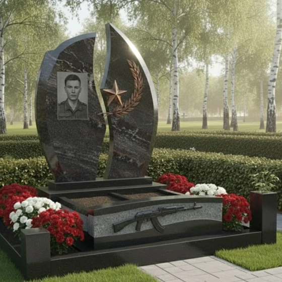 Гранитный памятник для одного человека в Перми, гранит амфиболит
