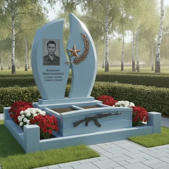 Гранитный памятник для одного человека в Перми, гранит Блю Перл