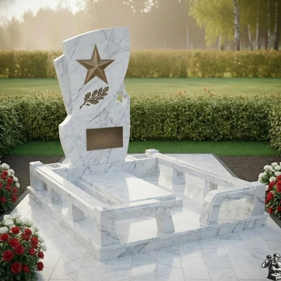 Элитный гранитный вертикальный памятник в Казани, мрамор Тассос