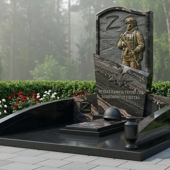Гранитный вертикальный памятник светский в Липецке, гранит амфиболит