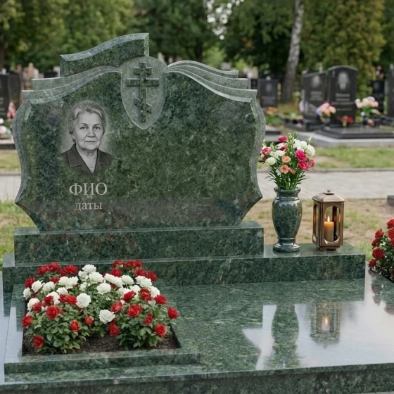 Гранитный православный памятник для комплекса в Оренбурге, гранит Балтик грин