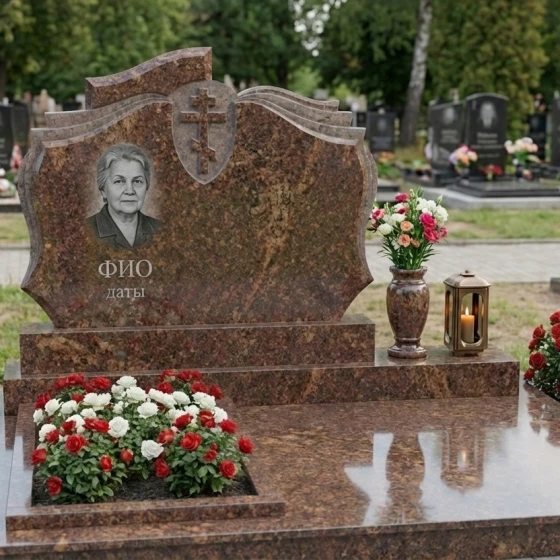 Гранитный православный памятник для комплекса в Оренбурге, гранит Дымовский