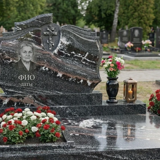 Гранитный православный памятник для комплекса в Оренбурге, гранит амфиболит