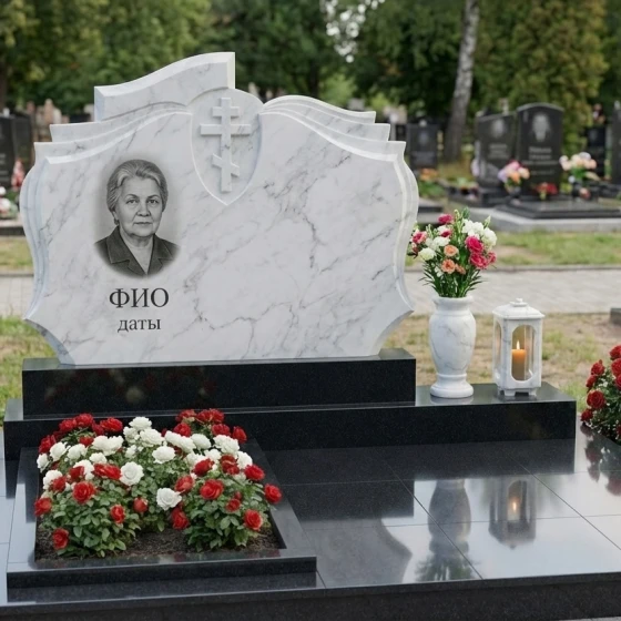 Гранитный православный памятник для комплекса в Оренбурге, мрамор Тассос