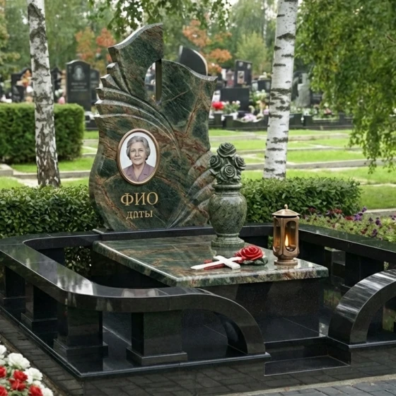 Элитный православный гранитный вертикальный памятник в Перми, гранит Балтик грин