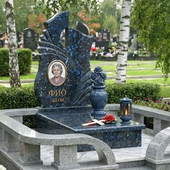 Элитный православный гранитный вертикальный памятник в Перми, гранит Блю Перл
