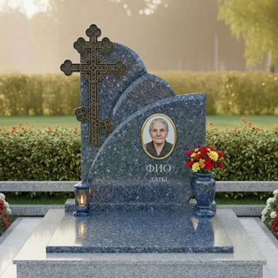 Православный вертикальный памятник в Перми, гранит Блю Перл