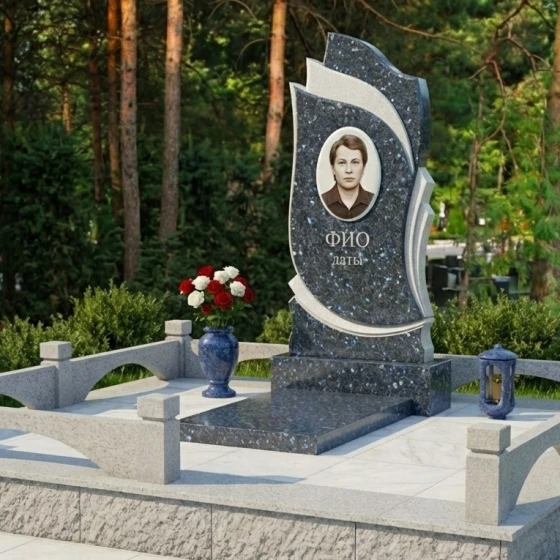 Элитный светский вертикальный памятник в Перми, гранит Блю Перл
