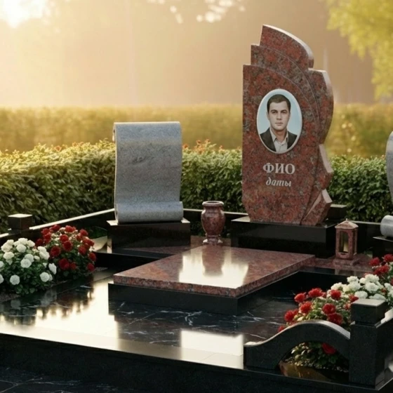 Вертикальный элитный памятник в Перми, гранит Лезниковский