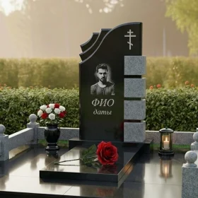 Гранитный памятник с крестом для мемориального комплекса - ПН451