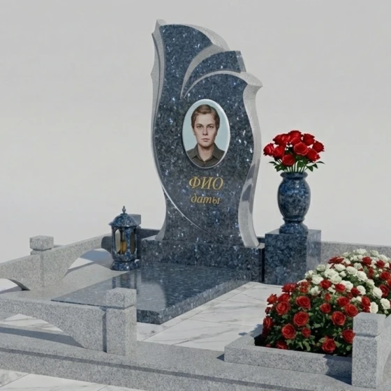 Светский гранитный памятник для мемориального комплекса в Саратове, гранит Блю Перл