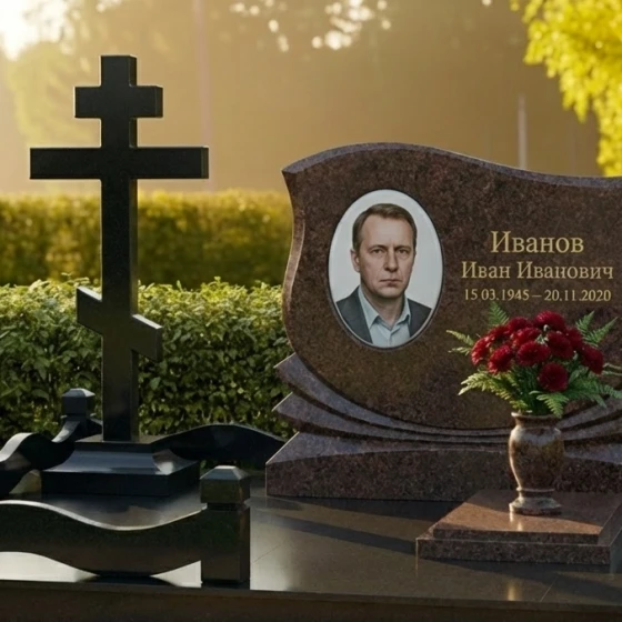 Элитный православный вертикальный памятник в Казани, гранит Дымовский
