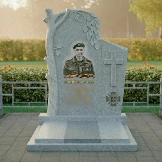 Гранитный православный вертикальный памятник — комплекс в Норильске, гранит Мансуровский