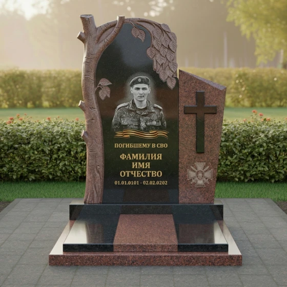 Гранитный православный вертикальный памятник — комплекс в Норильске, гранит Дымовский