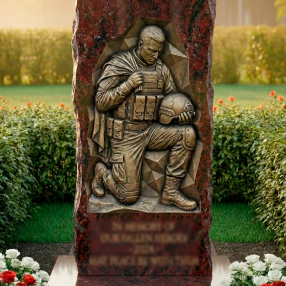 Гранитный памятник с вертикальной ориентацией в Ижевске, гранит амфиболит