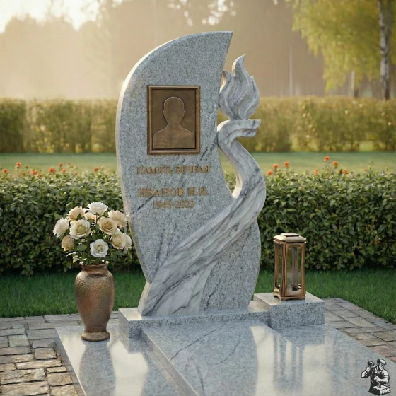 Комбинированный вертикальный памятник в Перми, гранит Мансуровский