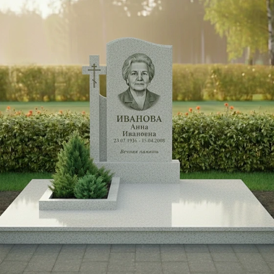 Православный гранитный памятник в Саратове для мемориального комплекса, гранит Мансуровский