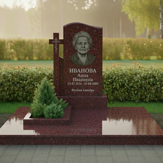 Православный гранитный памятник в Саратове для мемориального комплекса, гранит Лезниковский