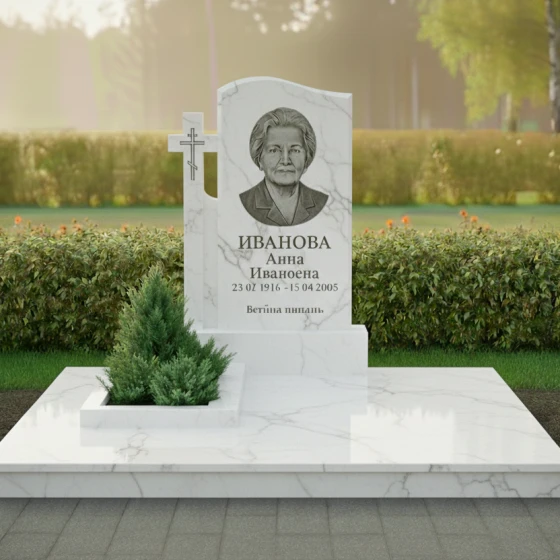 Православный гранитный памятник в Саратове для мемориального комплекса, мрамор Тассос