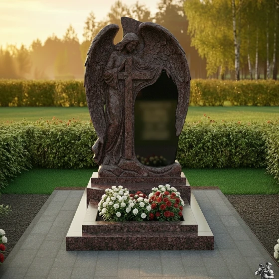 Мемориальная композиция с ангелом и крестом, гранит амфиболит