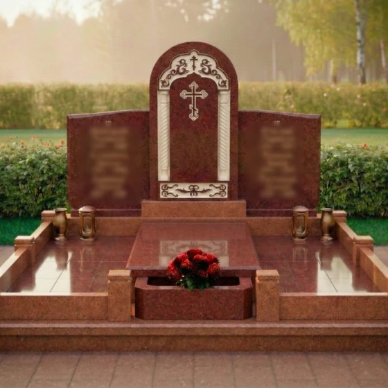Гранитный горизонтальный памятник для двоих в Набережных Челнах, гранит Лезниковский